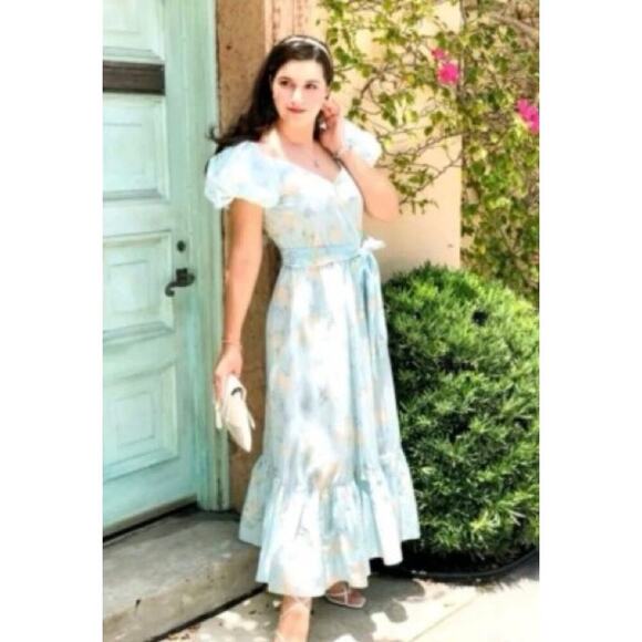 LoveShackFancy x Target Estelle Sky Blue Floral Puff Sleeve Maxi Dress NWT - Picture 1 of 10
